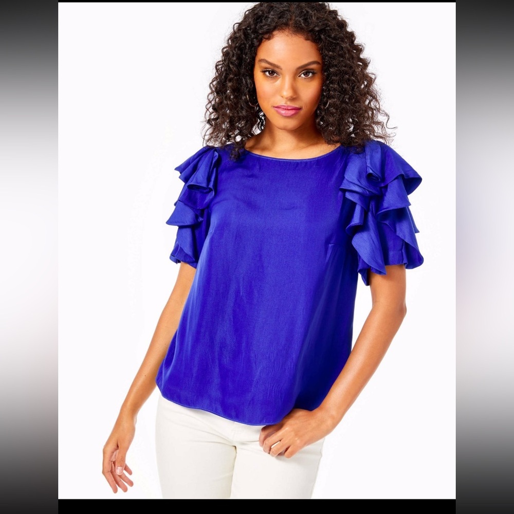 Lilly Pulitzer Royal Blue Ruffle Sleeve Blouse